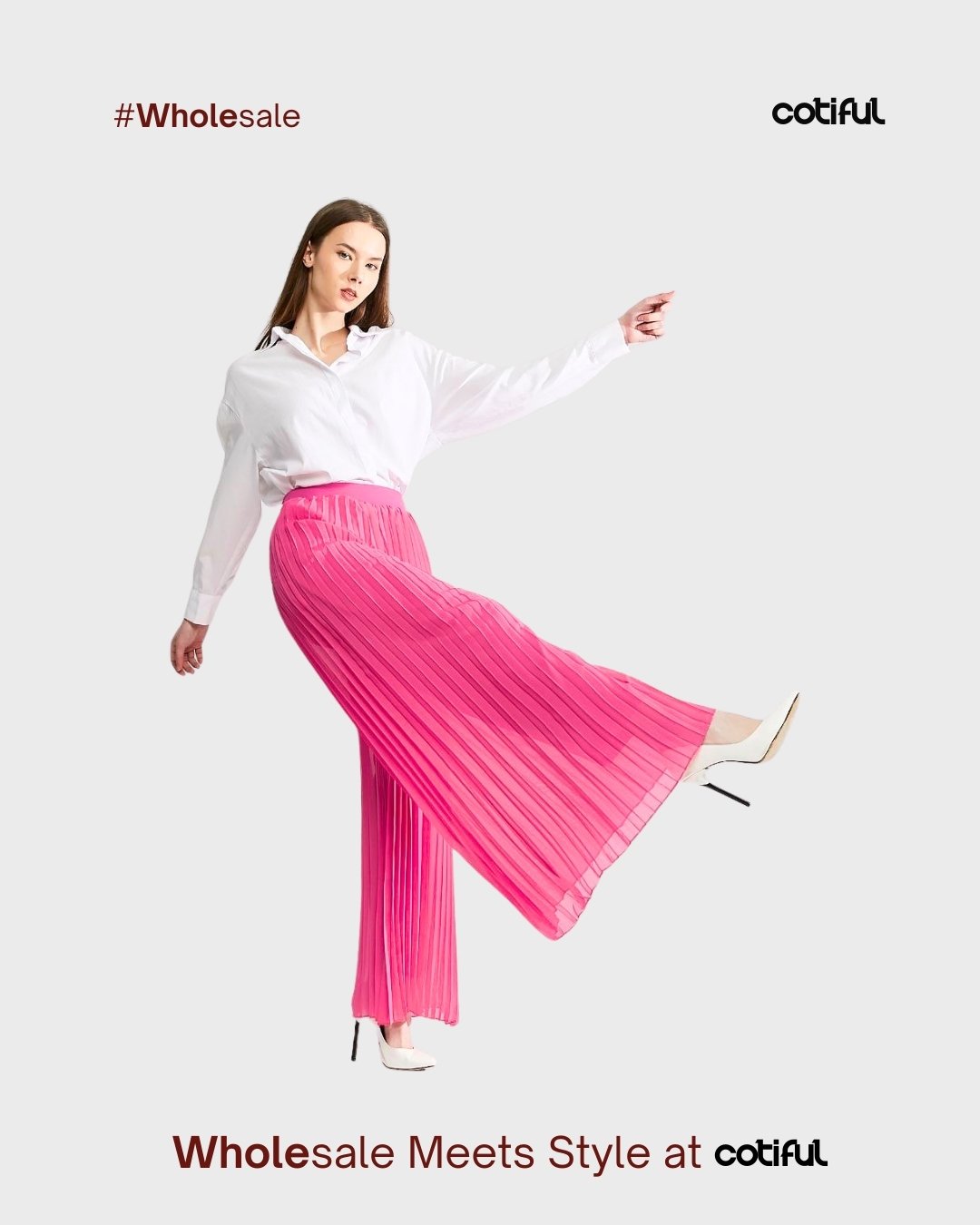 Pink chiffon pleated pants