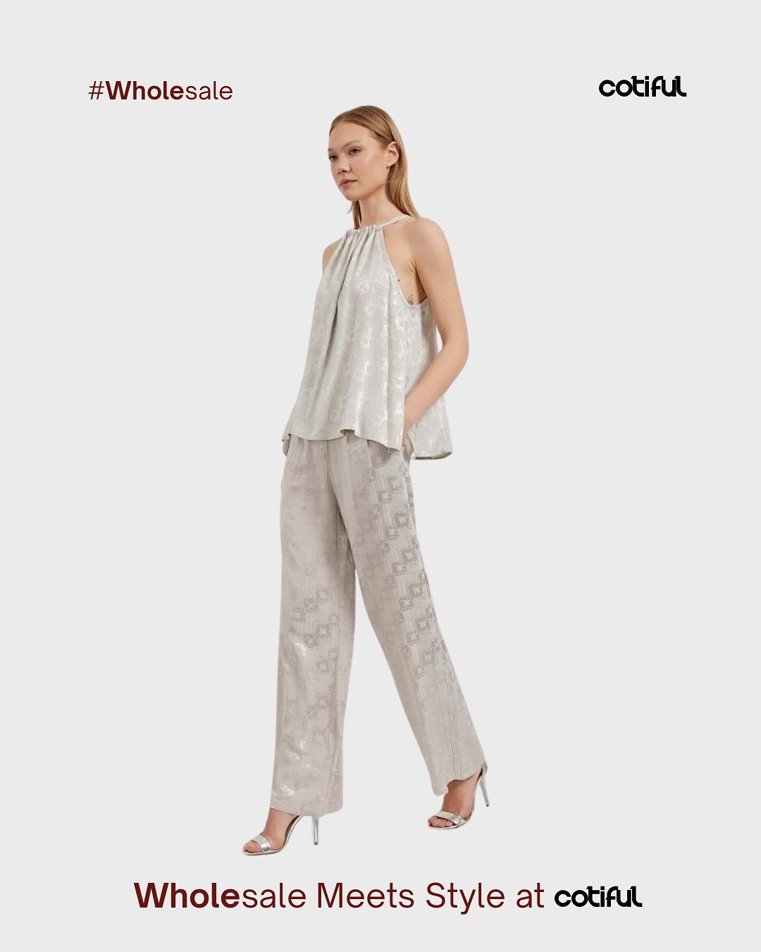 Silver patterned halter top and matching trousers, Cotiful